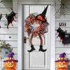 Halloween Door Wreath Decor With Orange Skulls Horror Party Hanging Ornament Home Entrance