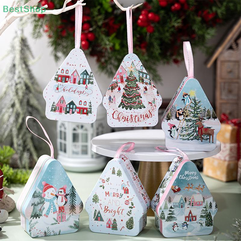 Christmas Decor Tinplate Box Storage Box With Lanyard Candy Biscuit Box Jewelry Storage Party Favors Christmas Tree Decoration