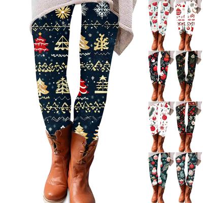 Women's Pants Christmas Printed Stretchy Soft Bottoms Casual Home Sleeping Pants