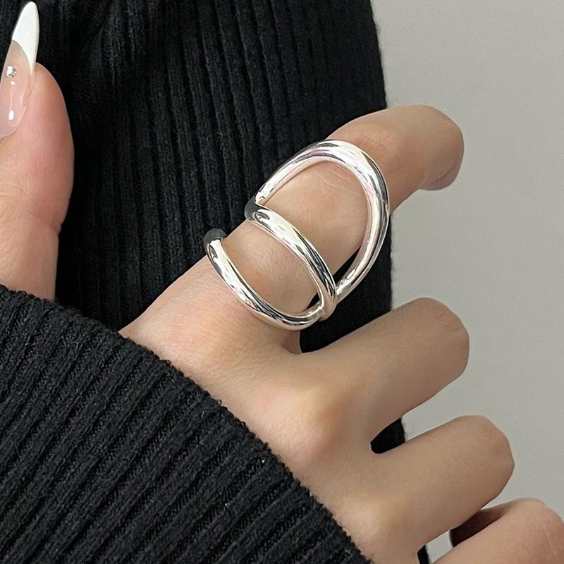 PANJBJ 925 Sterling Silver Geometry Ring for Women Line Hollow Out Design Punk Minimalism Adjustable Jewelry Gift Dropshipping