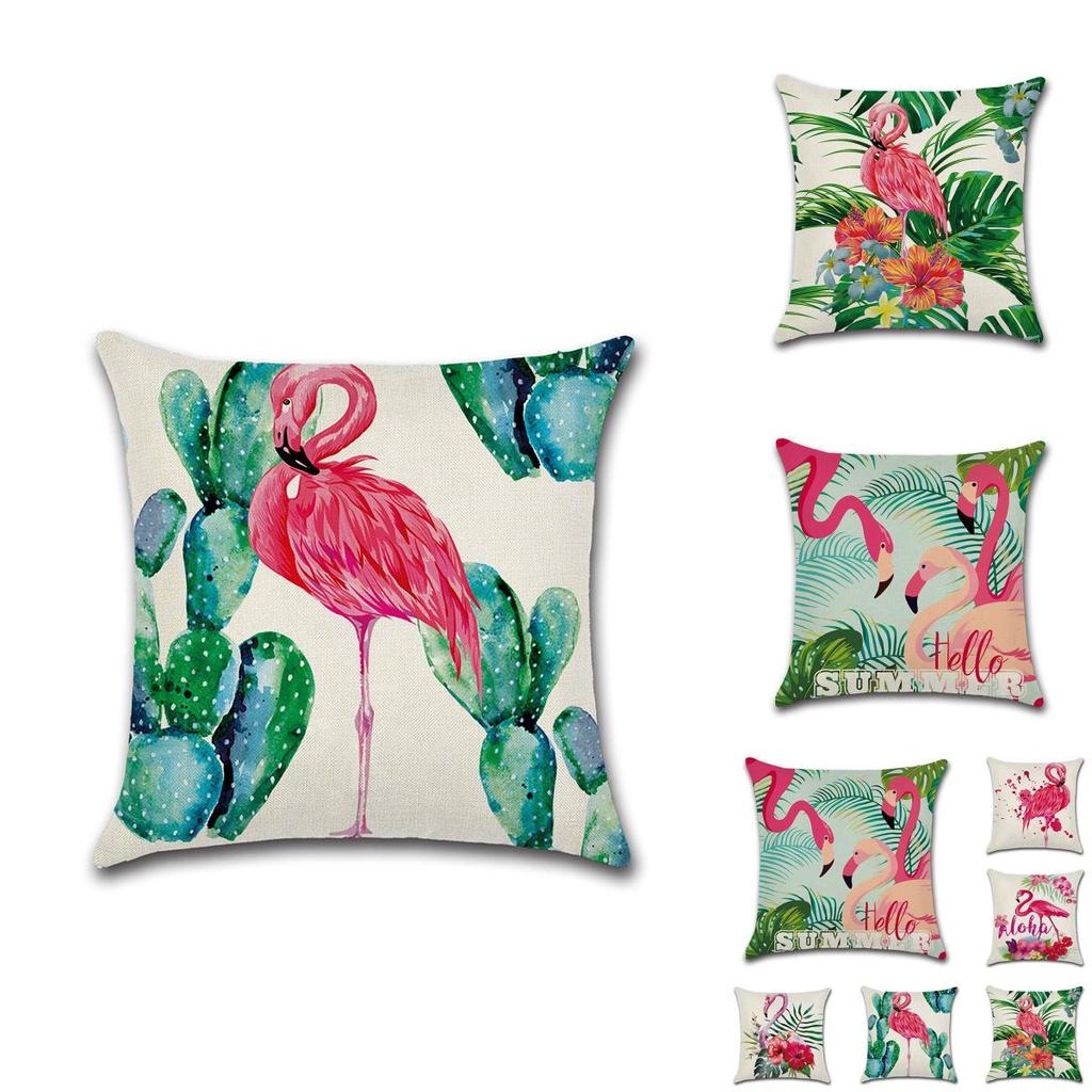 Luxurious Flamingo Tropical Monstera Cotton Linen Cushion Cover For Chic Living Spaces