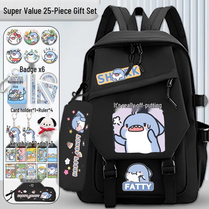 Fatty Shark Backpack: Lightweight, Cute, Large Capacity Schoolbag for Grades 3-6 Boys & Girls