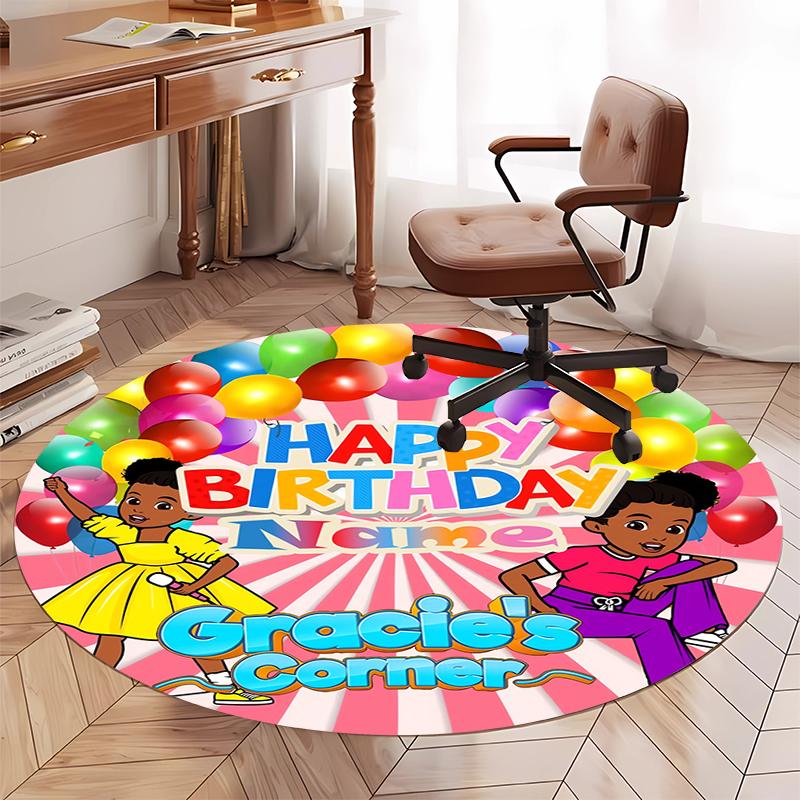 Custom Name Gracie's Corner Printed Round Rug Carpet Chair Rug Area Rug Entryway Doormats,for Office Chair Living Room Bedroom Kitchen Room.