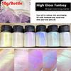 6Pcs/Set Aurora Mermaid Nail Art Powder High-Gloss Polarized White Pearl Chrome Pigment Chameleon Manicure Rubbing Mica