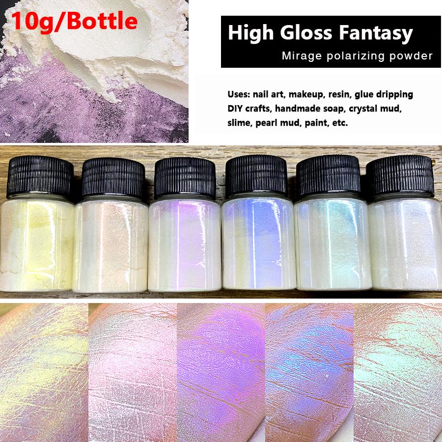6Pcs/Set Aurora Mermaid Nail Art Powder High-Gloss Polarized White Pearl Chrome Pigment Chameleon Manicure Rubbing Mica