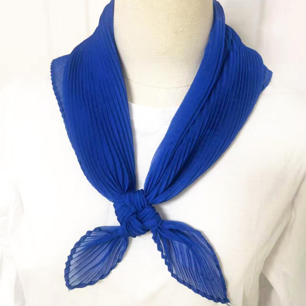 Women's Pleated Solid Color Small Square Scarf | Purple Neck-Protecting Silk Scarf Professional Spring-Autumn Scarf Decorative Neck Wrap for Ladies