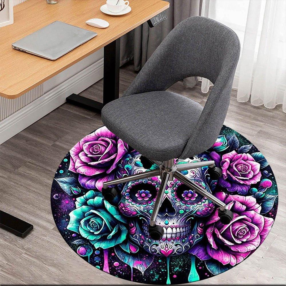 

Day of the Dead Sugar Skull with Roses StickerRound Non-Slip chair mat chair carpet for office Rugs for Office Decor Gift For Valentine s Day Mother s 80cm by 80cm