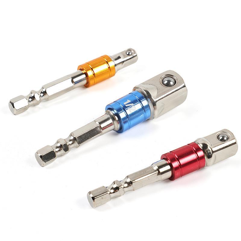 3pcs Impact Socket Adapter Set with Color Coding 1/4", 3/8", 1/2" Hex Shank Alloy Construction Square Drill Extension Set
