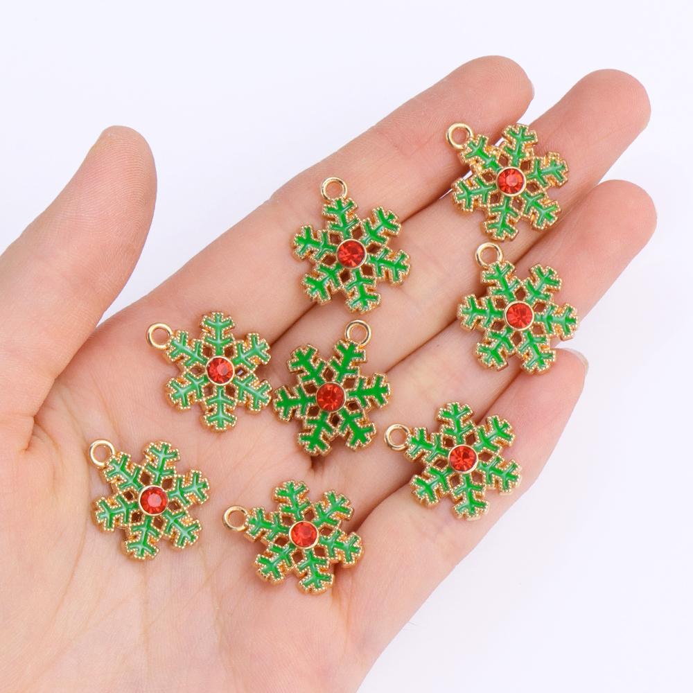 10Pcs Delicate Pearl Zircon Snowflake Pendant Alloy Metal Charms for Diy Jewelry Making Necklaces Earrings Craft Accessories