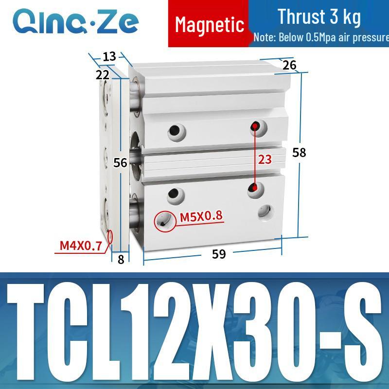 Kompaktowy pneumatyczny wielotłoczkowy cylinder trójosiowy TCL (12/16/20/10-100S)