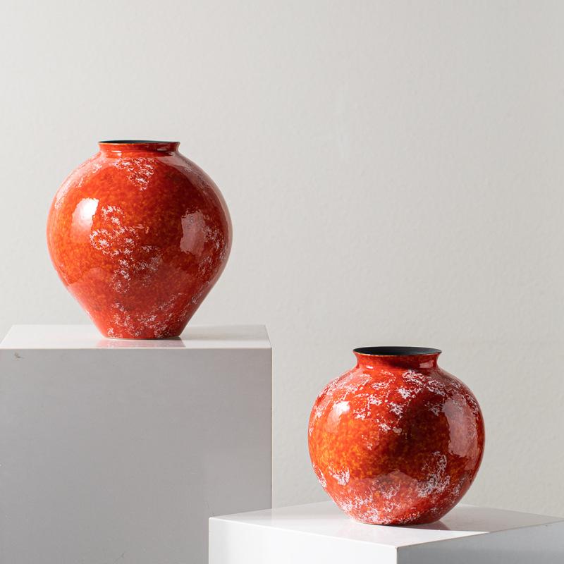 Ceramic Vase Red Porcelain Bottle The Kiln Turns Red Glaze Flower Vase Flower Arranger Terrarium Home Decoration Accessories