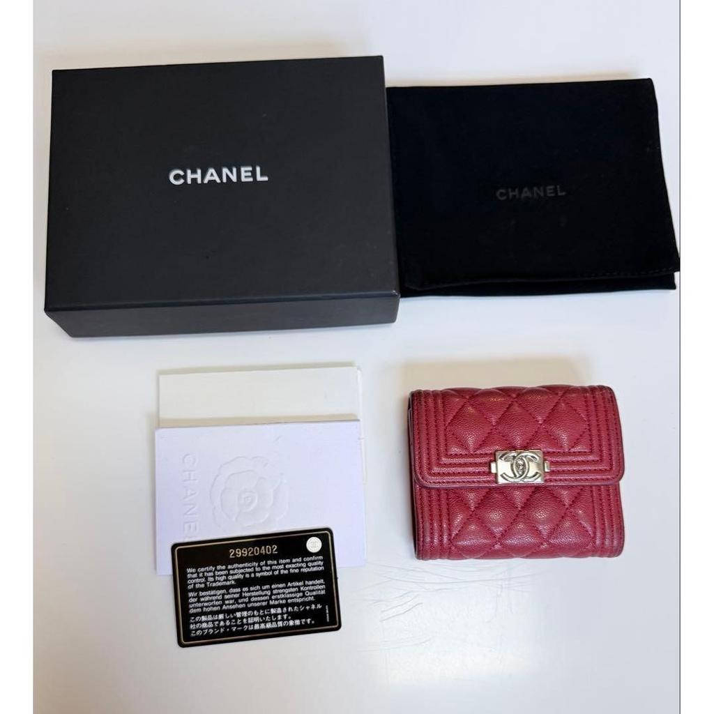 Used CHANEL Boy Chanel Tri-fold Wallet (Red)