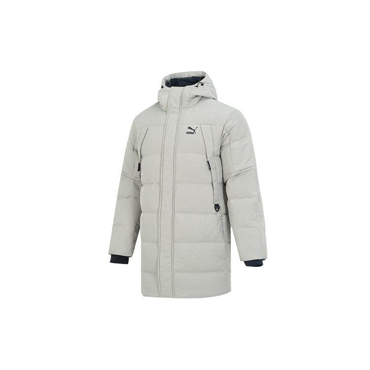 PUMA Down Jackets Men's Gray Green Hooded Moderate Puffer Jacket 535582-68
