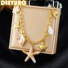 DIEYURO 316L Stainless Steel Ceramic Starfish Conch Pearl Turtle Pendant Necklace Women New Trend Neck Chain Jewelry Party Gift