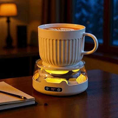 Coffee Mug Warmer Adjustable Temperature Coaster with Ambient Light Portable Drink Warmer Auto Shut-Off Anti-Slip Base Heated Mug Coaster