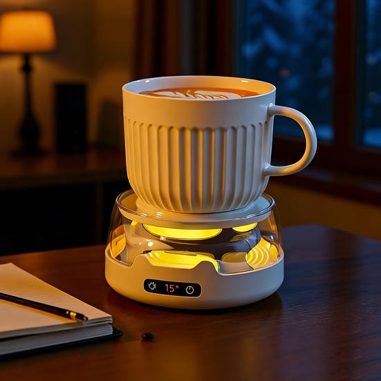Coffee Mug Warmer Adjustable Temperature Coaster with Ambient Light Portable Drink Warmer Auto Shut-Off Anti-Slip Base Heated Mug Coaster