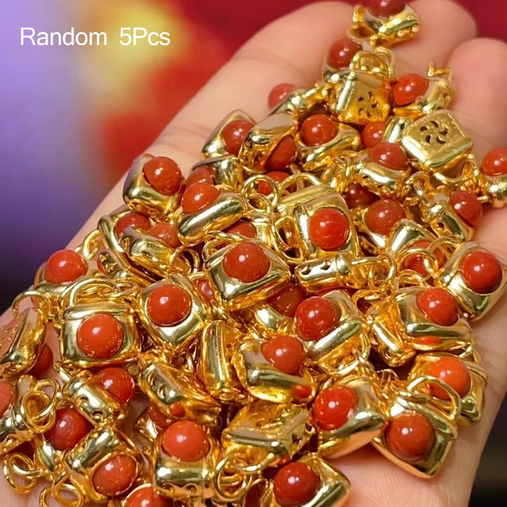 5Pcs, Aura Healing Gemstone Pendant with Golden Accents, Stylish Handmade Lock Shape Charms for Jewelry Making DIY Necklace Materials 9×10mm