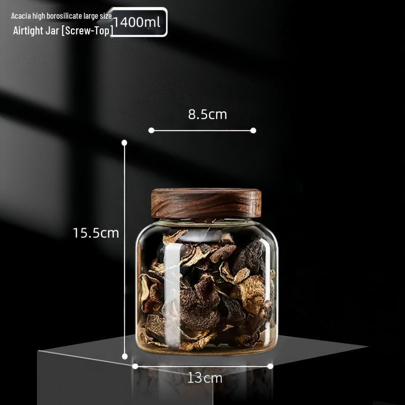 

Большая стеклянная банка для хранения с крышкой из акации для сушеной мандариновой цедры, чая, зерновых и маринования.