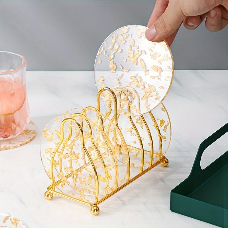 3pcs Golden Foil Acrylic Coaster Set - Luxurious Tea Cup Heat Resistant Pads - Fashionable Round Table Protector Home Decor Kit