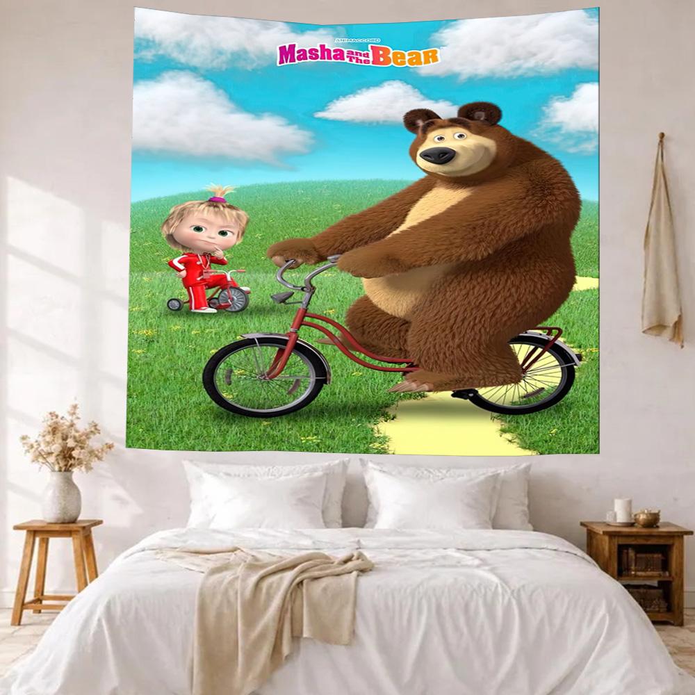 Masha Bear Wall Decor Tapestry Art For Pet Memorial Birthdaywedding Party Backdrop Family Gift
