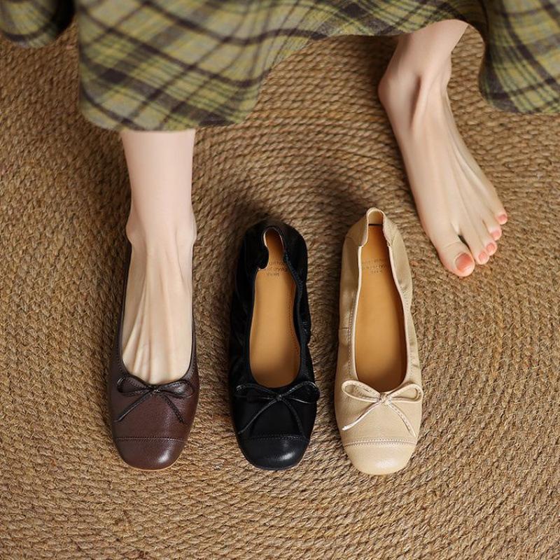New Casual Single Shoes Women's Low-top Shallow Mouth Low-heel Large Size Four-season Flat-bottom Lazy Shoes Beef Tendon Soft Sole Comfortable and Sof