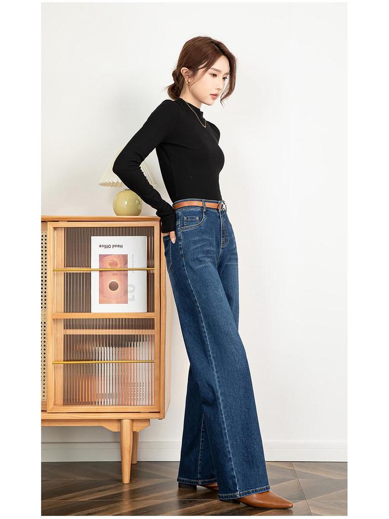 Women's High Waist Embroidered Jeans, 2025 Autumn/Winter, Loose Slim Fit Wide-Leg Straight Pants