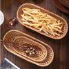 Handgeflochtener Ovaler Aufbewahrungskorb aus Rattan, Organizer-Tablett für Küchenzubehör, Picknick-Lebensmittel, Obst, Snacks, Brot, Besteckkorb