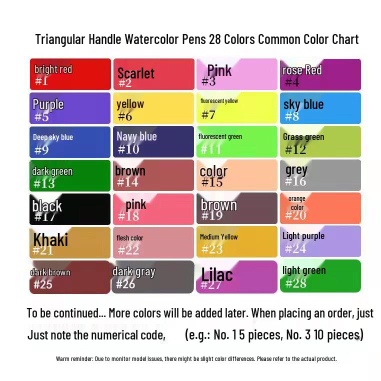 Triangular Barrel Watercolor Brush - Refillable in Yellow, Green, Blue, Red 10 pieces per color per pack