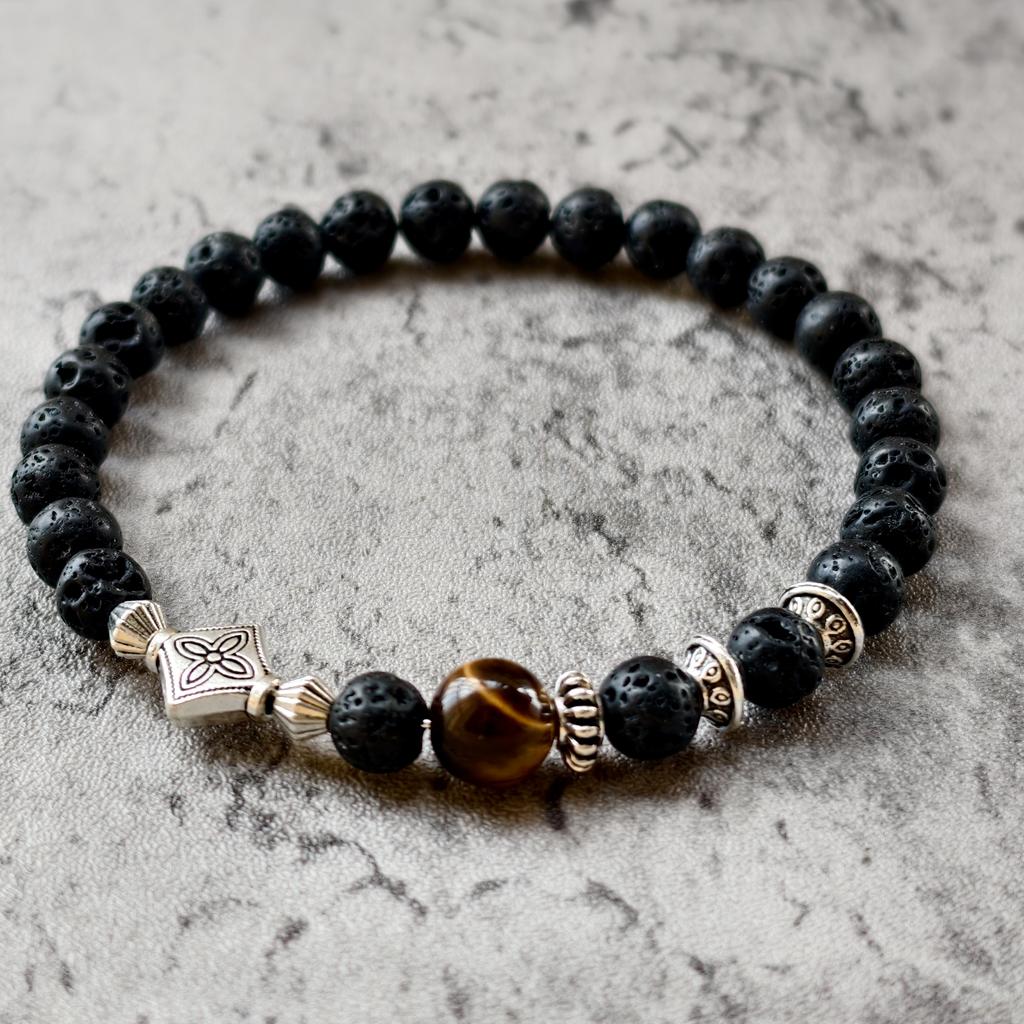 Naturstein Armband 6mm Perlen Natur 7A Tigerauge Lavastein Glücksarmbänder Für Frauen Männer Schmuck Pulseras Homme