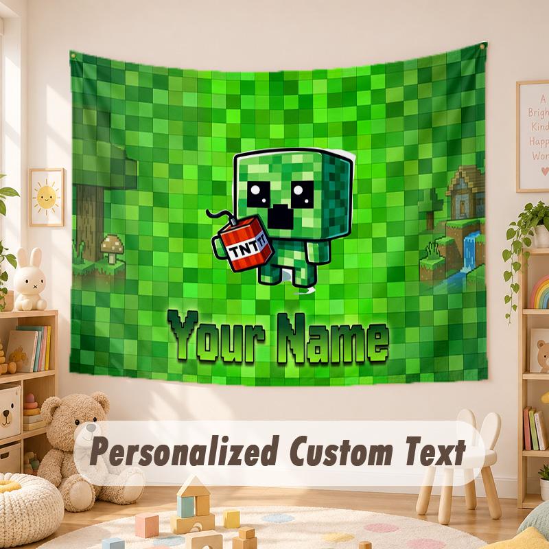 Custom Name Text Tapestry,Minecraft Boho Wall Hanging, Decorative Backdrop Tapestry For Room