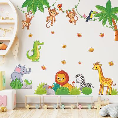 Cartoon Wall Stickers Elephant Zebra Giraffe Monkey Stickers Living Room Sofa Bedroom Background Wall Decoration Wallpaper