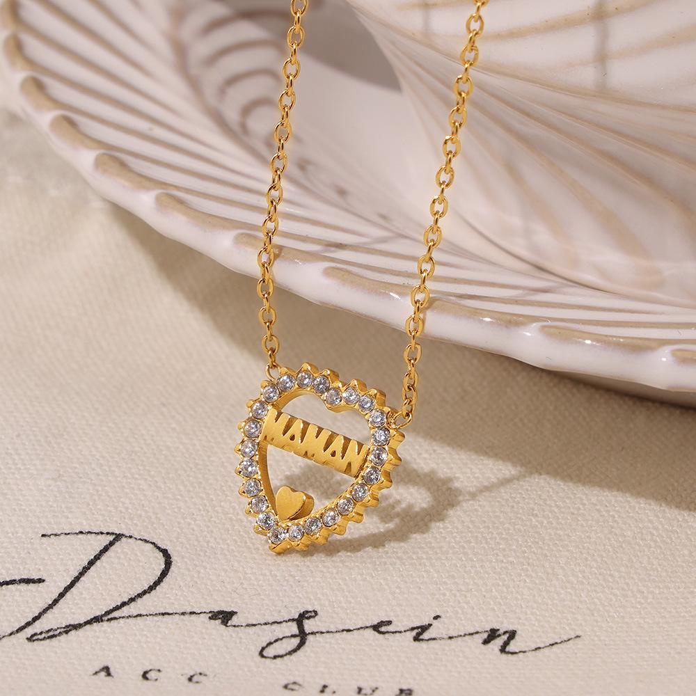 Trendy Double-Layer Waterdrop Pendant Necklace with Letter & Heart Diamond Inlay for Women