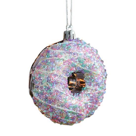 Christmas Ornament Sparkling Pink Series Ice Cream Doughnut Shape Hanging Pendant Farmhouse Xmas Decor
