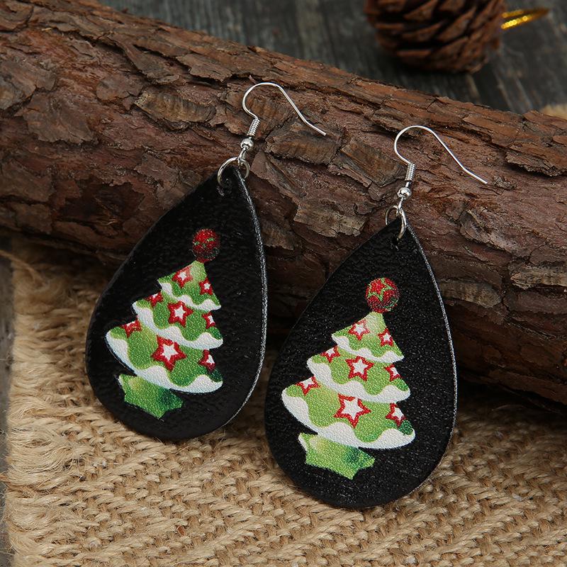 New European & American Christmas Tree Star PU Leather Earrings