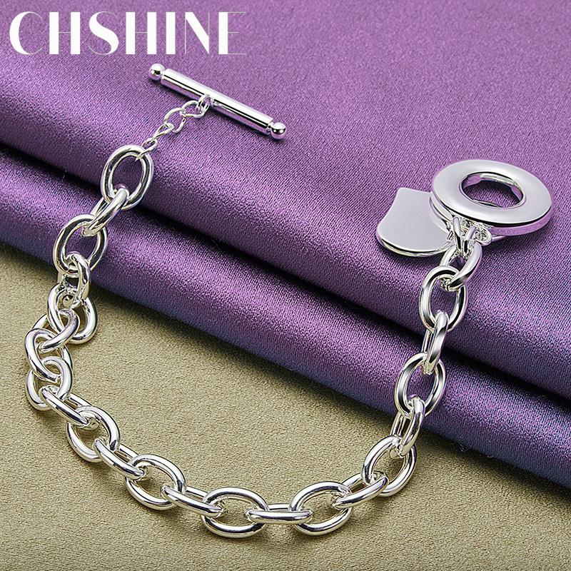 CHSHINE 925 Sterling Silver Heart Brand Pendant Bracelet OT Chain For Women Fashion Charm Jewelry