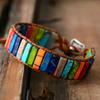New Ethnic Style Multicolor Natural Gem Leather Bracelets Tibetan Gypsy Beaded Adjustable Bracelet For Women Men Party Jewelry