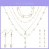 Lightweight French Pearl Necklace And Earring Set With Geometric Design For Elegant Women