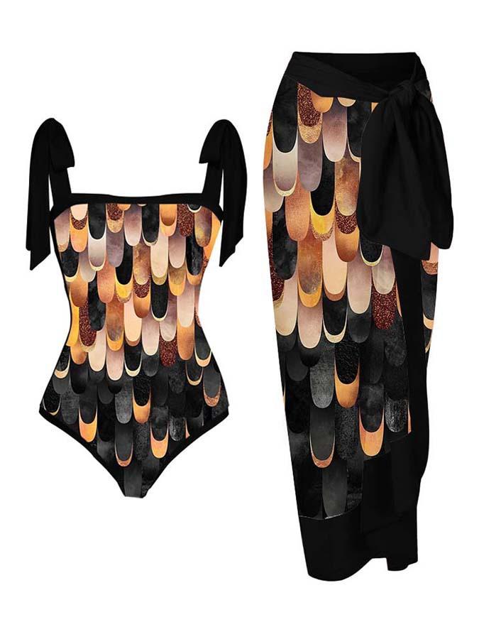 New One-piece Swimsuit Multi-color Printed Hip-wrapped Gauze Skirt Anti-light Two-piece Sunscreen Swimsuit