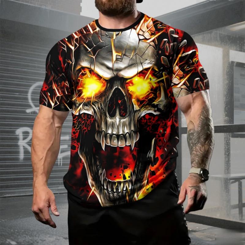 Retro Skull 3D Printed T-Shirt Hip Hop Men's Horror Skull Print T-Shirt Oversized T-Shirt Men Summer