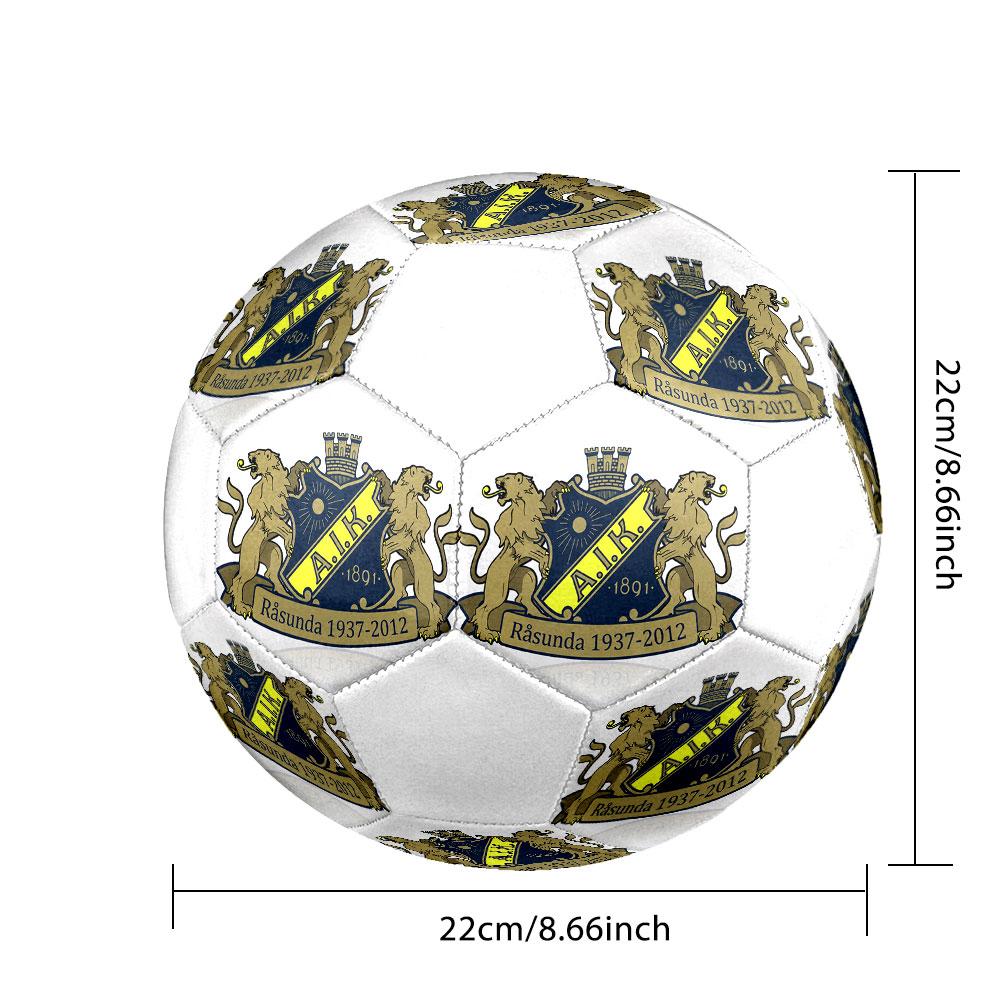 FC AIK Size 5 Soccer Ball, Machine-Stitched PVC, Durable & High Bounce, All Ages Fit, fan merchandise, matches & outdoor use.