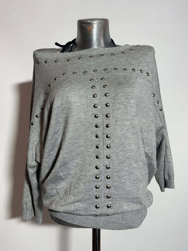 Vintage Retro Unifarbener Nieten Lockere Passform Langarm-T-Shirt