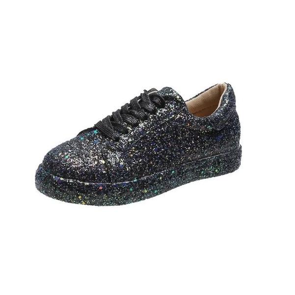 Neue Damen Casual Sneaker Mode Pailletten Schnür-Plateau Vulkanisierte Schuhe für Damen Outdoor Langlebige Flats Damen Laufschuhe