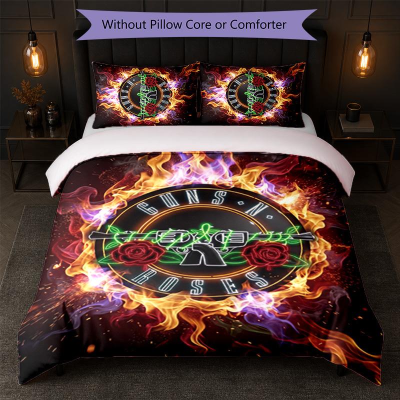 Guns N’ Roses Print 3Pcs Bedding Set Duvet Cover With Two Pillowcases Soft Bed Linen For Household Bedroom