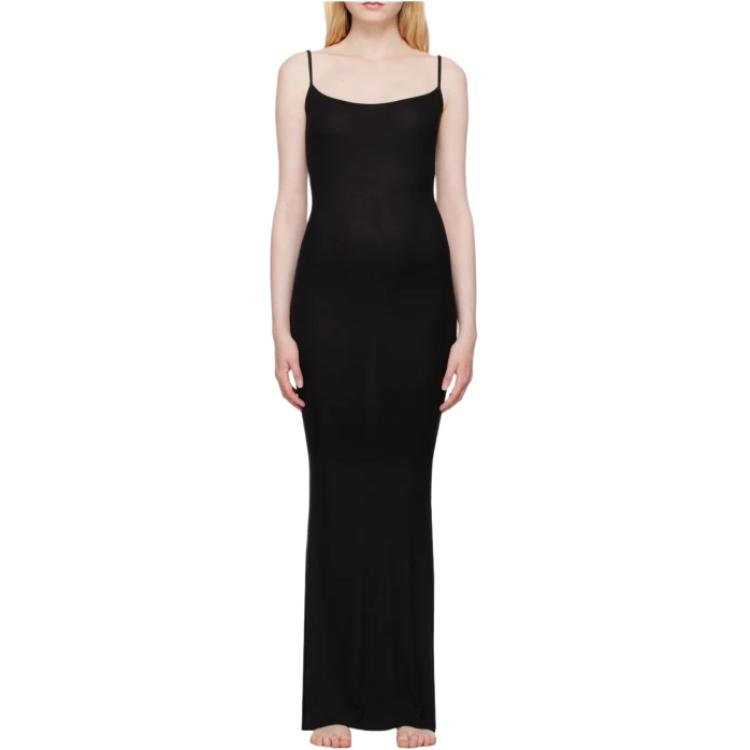 SKIMS Solid Color Low Round Neck Slim Fit Long Slip Dress Women dresses Black APDRS0596-ONYX