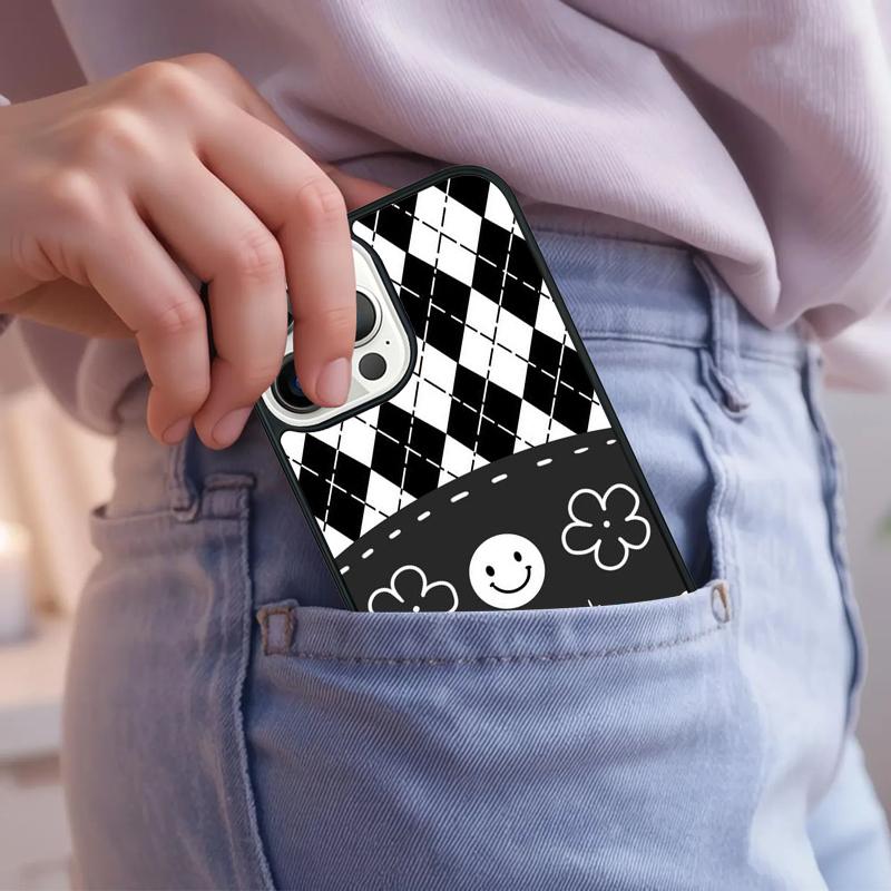 Luxury Chessboard Grid Love Heart Phone Case For iPhone 17 Air 15 16e 14 13 Pro Max Coque 12 11 Pro Max PLUS cover