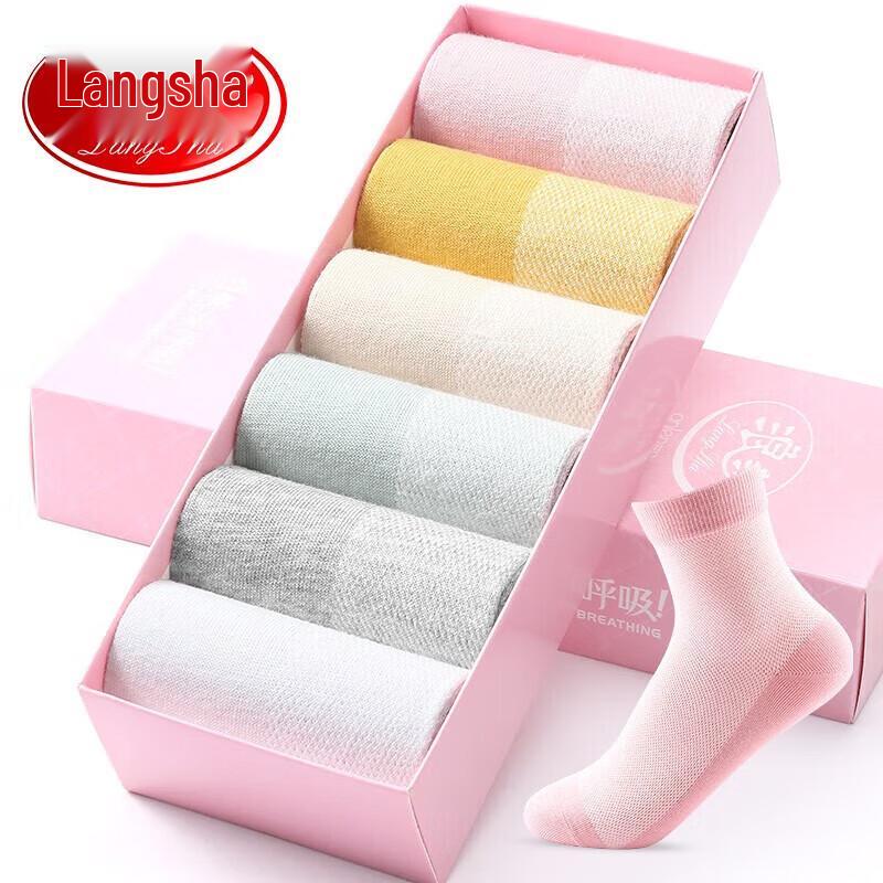 Langsha Women's Summer Breathable Cotton Mesh Mid-Calf Socks (6 Pairs)