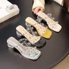 Fashion Hot Selling Shoes Woman's Slippers Transparent Heel Slides Fashion Med 2025 Luxury Summer Square heel Slipper Casual Shoe Woman
