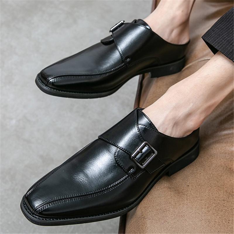 Fashion New Designer Men's Patent Leather Half Formal Shoes For Men Mules Sandals Casual Shoes Slides Black Loafers Slippers