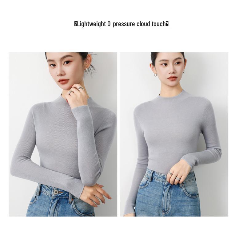 Top-Quality Seamless 100% Wool Half-High Neck Sweater, Slim Fit Knit Base Layer for Autumn & Winter.