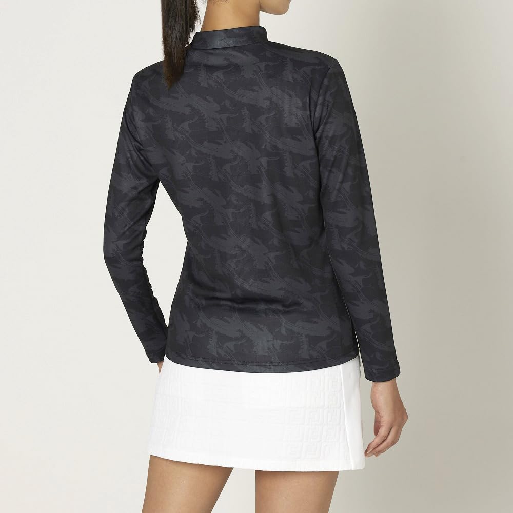 FootJoy Footwear Motif Print Long Sleeve Mock Neck Shirt, Black, Women's, XL, FJW-F24-S04, 32272-XL